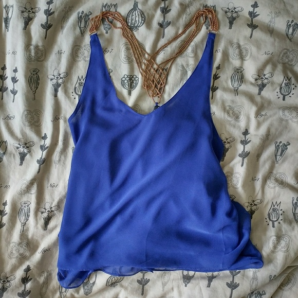 Forever 21 Tops - Blue chiffon top with gold chain back